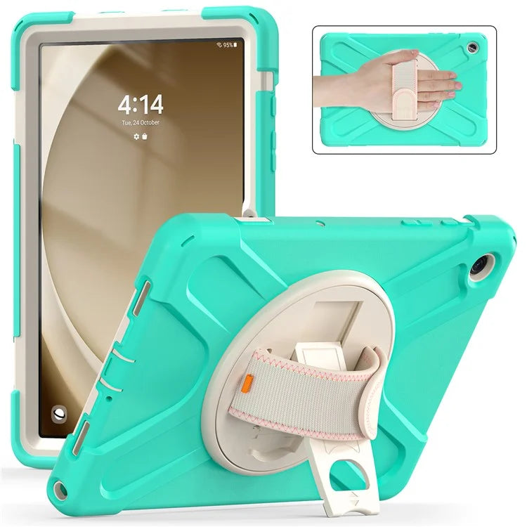 For Samsung Galaxy Tab A9+ Case PC+Silicone Rotary Kickstand Cover with Hand Strap