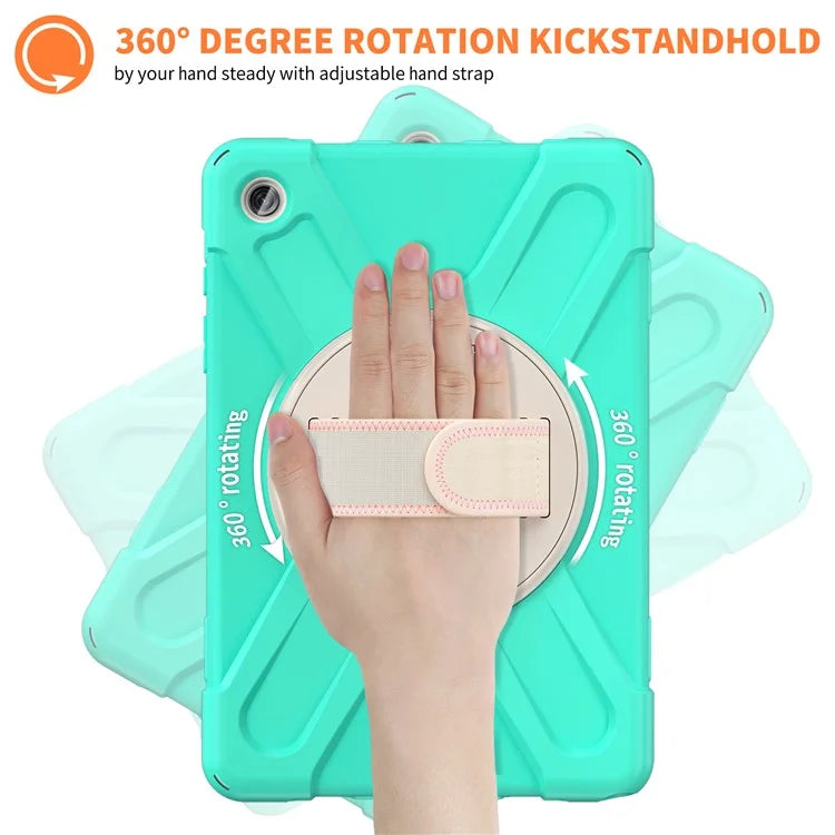 For Samsung Galaxy Tab A9+ Case PC+Silicone Rotary Kickstand Cover with Hand Strap