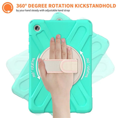 For Samsung Galaxy Tab A9+ Case PC+Silicone Rotary Kickstand Cover with Hand Strap