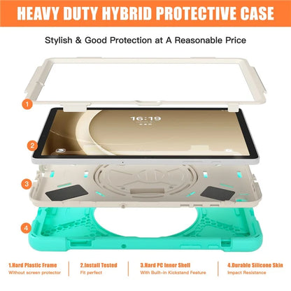 For Samsung Galaxy Tab A9+ Case PC+Silicone Rotary Kickstand Cover with Hand Strap