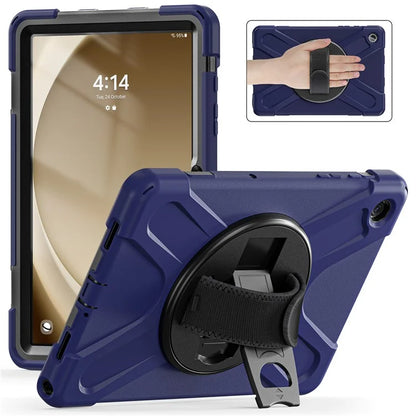 For Samsung Galaxy Tab A9+ Case PC+Silicone Rotary Kickstand Cover with Hand Strap