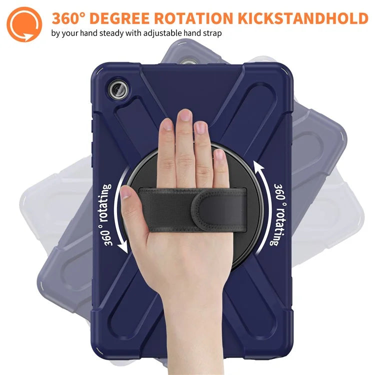 For Samsung Galaxy Tab A9+ Case PC+Silicone Rotary Kickstand Cover with Hand Strap