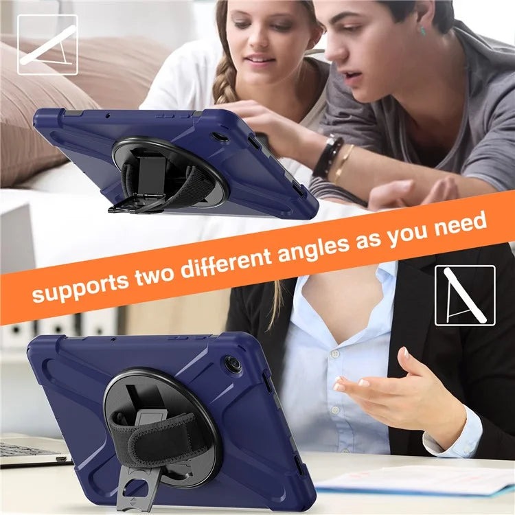 For Samsung Galaxy Tab A9+ Case PC+Silicone Rotary Kickstand Cover with Hand Strap