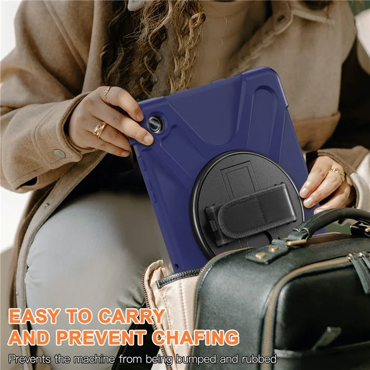 For Samsung Galaxy Tab A9+ Case PC+Silicone Rotary Kickstand Cover with Hand Strap