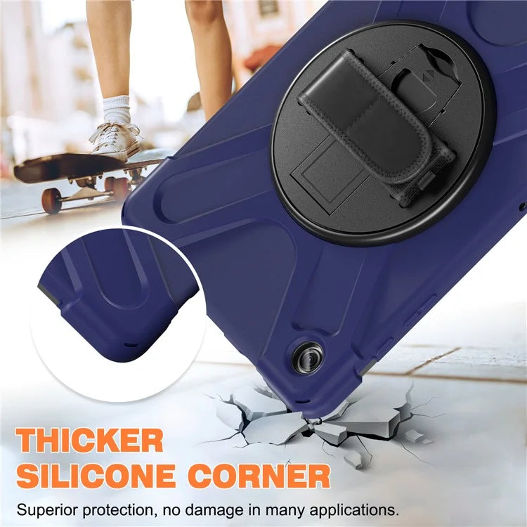 For Samsung Galaxy Tab A9+ Case PC+Silicone Rotary Kickstand Cover with Hand Strap