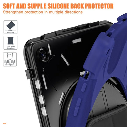 For Samsung Galaxy Tab A9+ Case PC+Silicone Rotary Kickstand Cover with Hand Strap