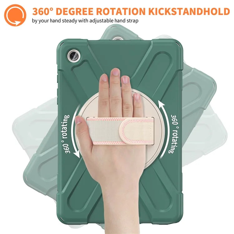 For Samsung Galaxy Tab A9+ Case PC+Silicone Rotary Kickstand Cover with Hand Strap