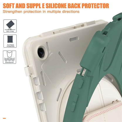 For Samsung Galaxy Tab A9+ Case PC+Silicone Rotary Kickstand Cover with Hand Strap