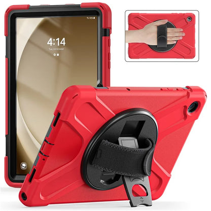 For Samsung Galaxy Tab A9+ Case PC+Silicone Rotary Kickstand Cover with Hand Strap