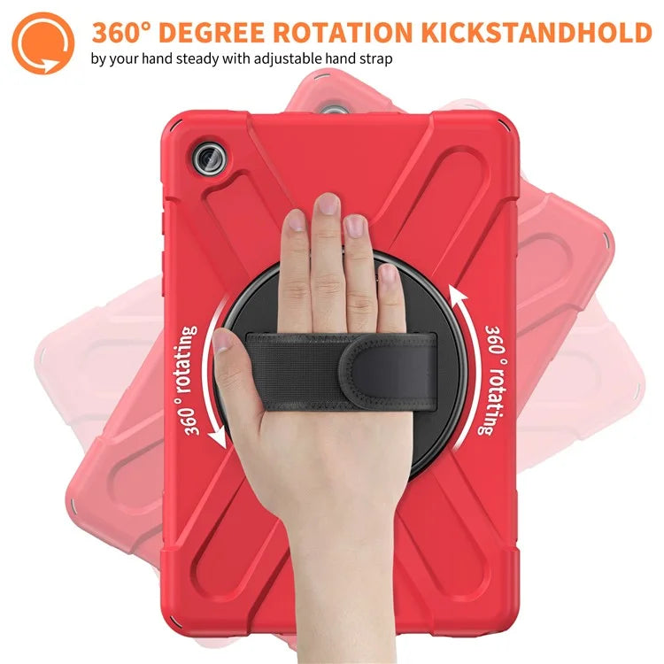 For Samsung Galaxy Tab A9+ Case PC+Silicone Rotary Kickstand Cover with Hand Strap