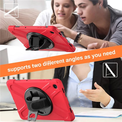 For Samsung Galaxy Tab A9+ Case PC+Silicone Rotary Kickstand Cover with Hand Strap