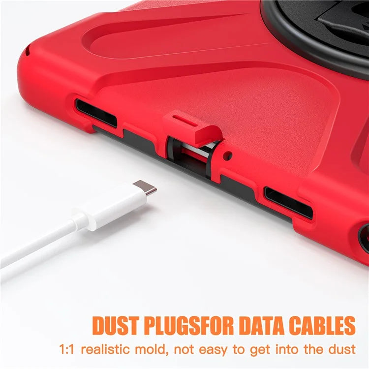 For Samsung Galaxy Tab A9+ Case PC+Silicone Rotary Kickstand Cover with Hand Strap