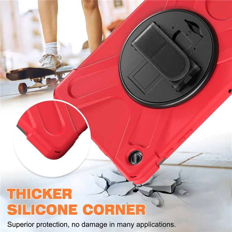 For Samsung Galaxy Tab A9+ Case PC+Silicone Rotary Kickstand Cover with Hand Strap