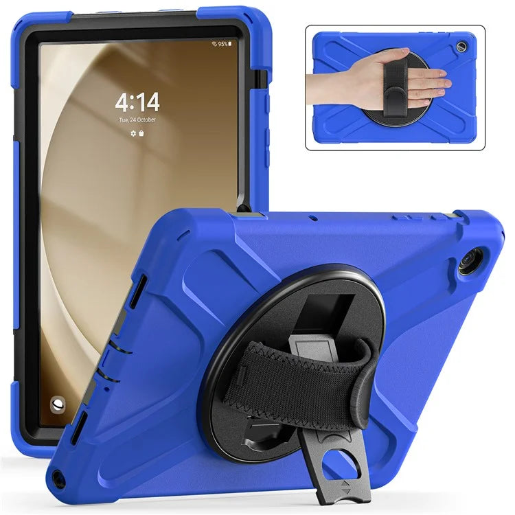 For Samsung Galaxy Tab A9+ Case PC+Silicone Rotary Kickstand Cover with Hand Strap