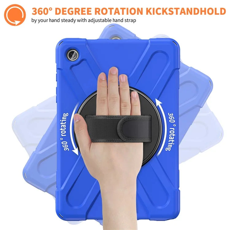 For Samsung Galaxy Tab A9+ Case PC+Silicone Rotary Kickstand Cover with Hand Strap