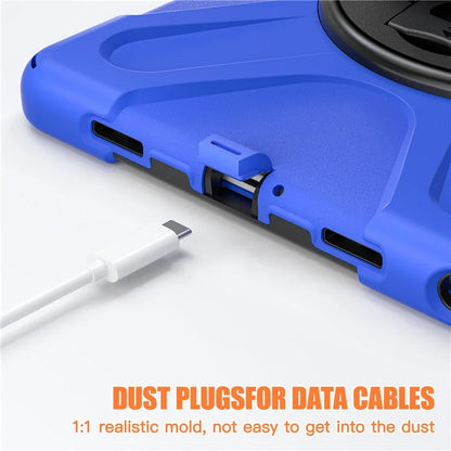 For Samsung Galaxy Tab A9+ Case PC+Silicone Rotary Kickstand Cover with Hand Strap