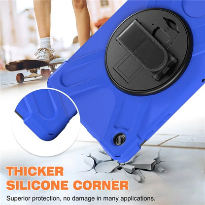For Samsung Galaxy Tab A9+ Case PC+Silicone Rotary Kickstand Cover with Hand Strap