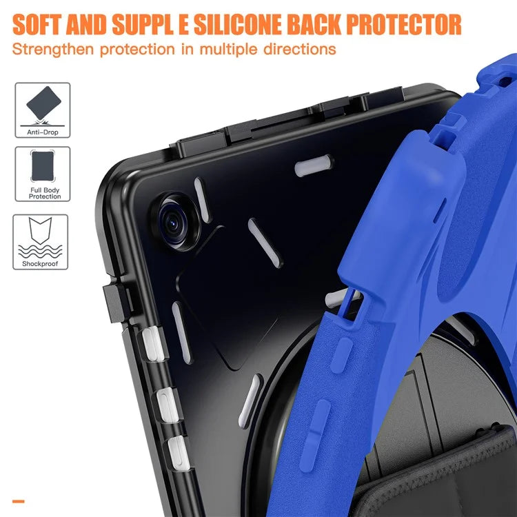 For Samsung Galaxy Tab A9+ Case PC+Silicone Rotary Kickstand Cover with Hand Strap