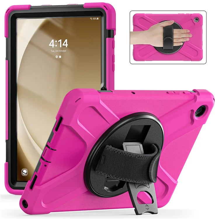 For Samsung Galaxy Tab A9+ Case PC+Silicone Rotary Kickstand Cover with Hand Strap