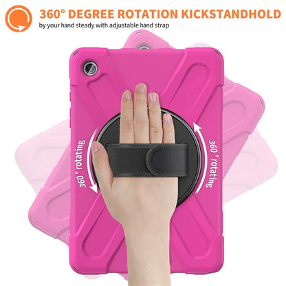 For Samsung Galaxy Tab A9+ Case PC+Silicone Rotary Kickstand Cover with Hand Strap