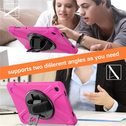 For Samsung Galaxy Tab A9+ Case PC+Silicone Rotary Kickstand Cover with Hand Strap