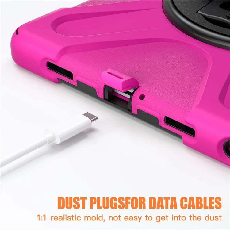 For Samsung Galaxy Tab A9+ Case PC+Silicone Rotary Kickstand Cover with Hand Strap