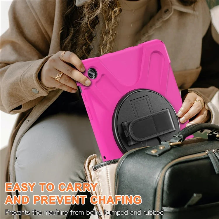 For Samsung Galaxy Tab A9+ Case PC+Silicone Rotary Kickstand Cover with Hand Strap