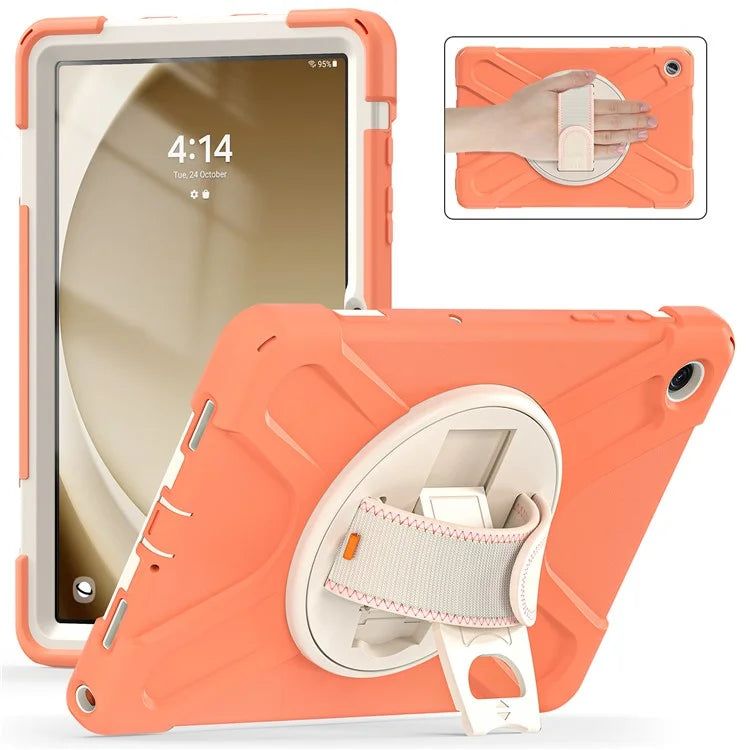 For Samsung Galaxy Tab A9+ Case PC+Silicone Rotary Kickstand Cover with Hand Strap