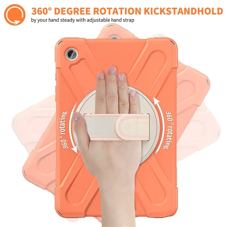 For Samsung Galaxy Tab A9+ Case PC+Silicone Rotary Kickstand Cover with Hand Strap