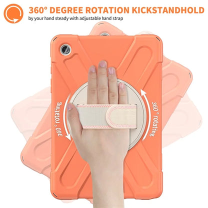 For Samsung Galaxy Tab A9+ Case PC+Silicone Rotary Kickstand Cover with Hand Strap