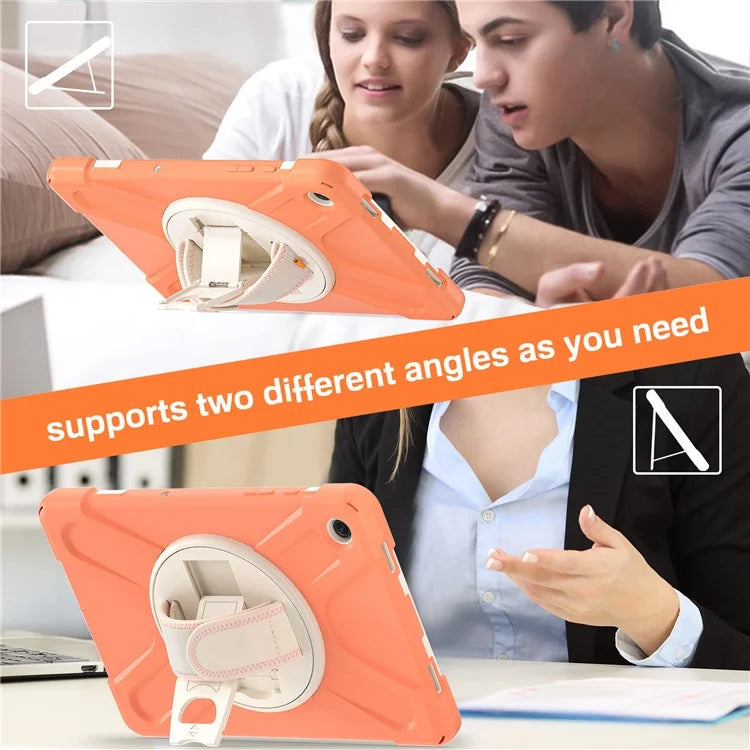For Samsung Galaxy Tab A9+ Case PC+Silicone Rotary Kickstand Cover with Hand Strap