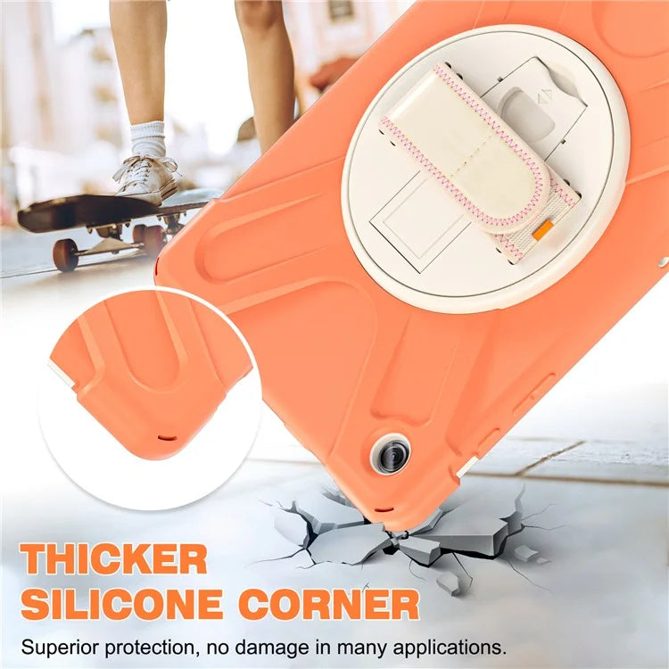 For Samsung Galaxy Tab A9+ Case PC+Silicone Rotary Kickstand Cover with Hand Strap