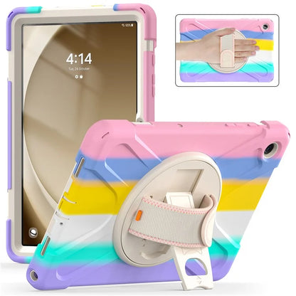 For Samsung Galaxy Tab A9+ Case PC+Silicone Rotary Kickstand Cover with Hand Strap