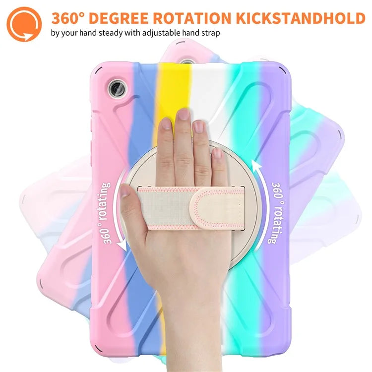 For Samsung Galaxy Tab A9+ Case PC+Silicone Rotary Kickstand Cover with Hand Strap