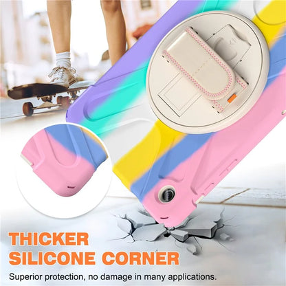 For Samsung Galaxy Tab A9+ Case PC+Silicone Rotary Kickstand Cover with Hand Strap