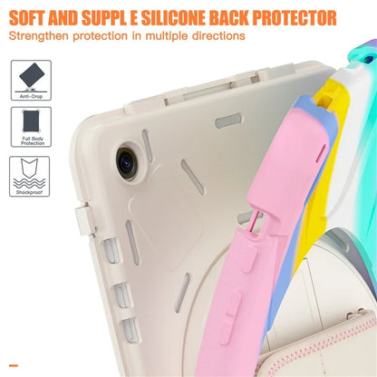 For Samsung Galaxy Tab A9+ Case PC+Silicone Rotary Kickstand Cover with Hand Strap