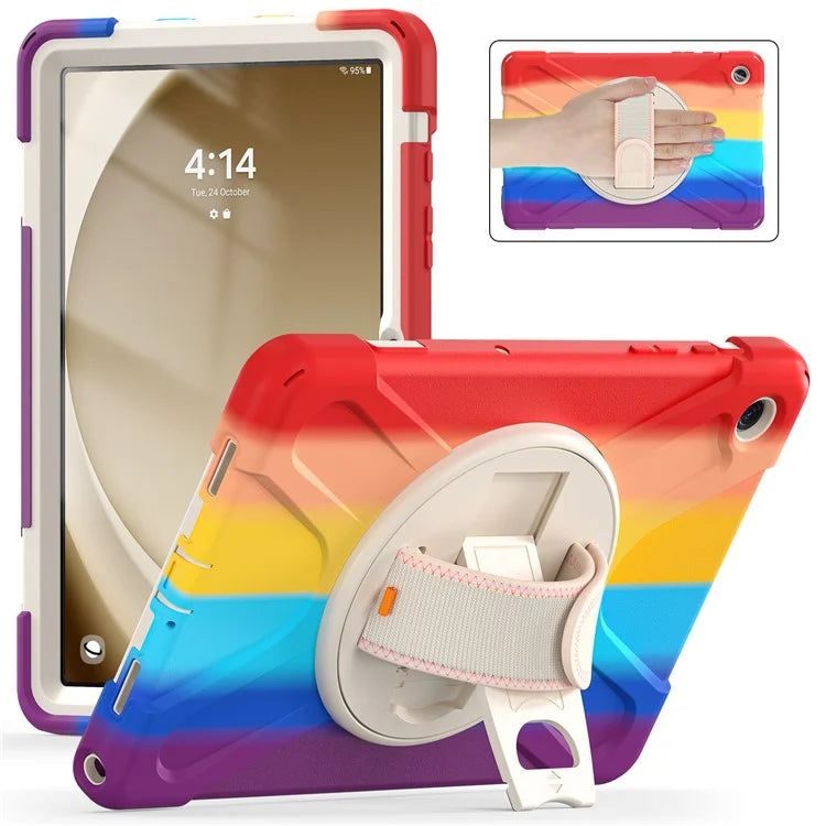 For Samsung Galaxy Tab A9+ Case PC+Silicone Rotary Kickstand Cover with Hand Strap