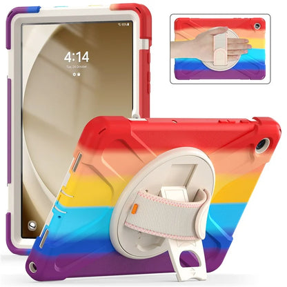 For Samsung Galaxy Tab A9+ Case PC+Silicone Rotary Kickstand Cover with Hand Strap