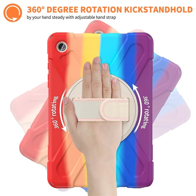 For Samsung Galaxy Tab A9+ Case PC+Silicone Rotary Kickstand Cover with Hand Strap