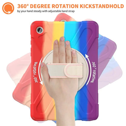 For Samsung Galaxy Tab A9+ Case PC+Silicone Rotary Kickstand Cover with Hand Strap