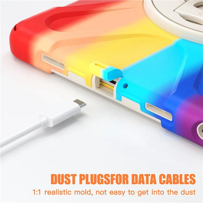 For Samsung Galaxy Tab A9+ Case PC+Silicone Rotary Kickstand Cover with Hand Strap