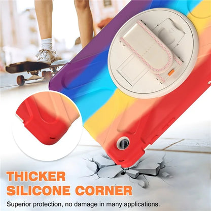 For Samsung Galaxy Tab A9+ Case PC+Silicone Rotary Kickstand Cover with Hand Strap