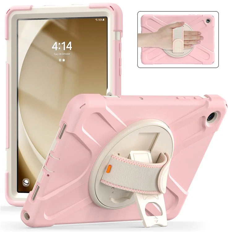 For Samsung Galaxy Tab A9+ Case PC+Silicone Rotary Kickstand Cover with Hand Strap