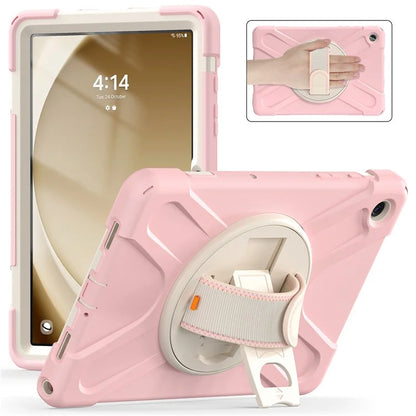 For Samsung Galaxy Tab A9+ Case PC+Silicone Rotary Kickstand Cover with Hand Strap