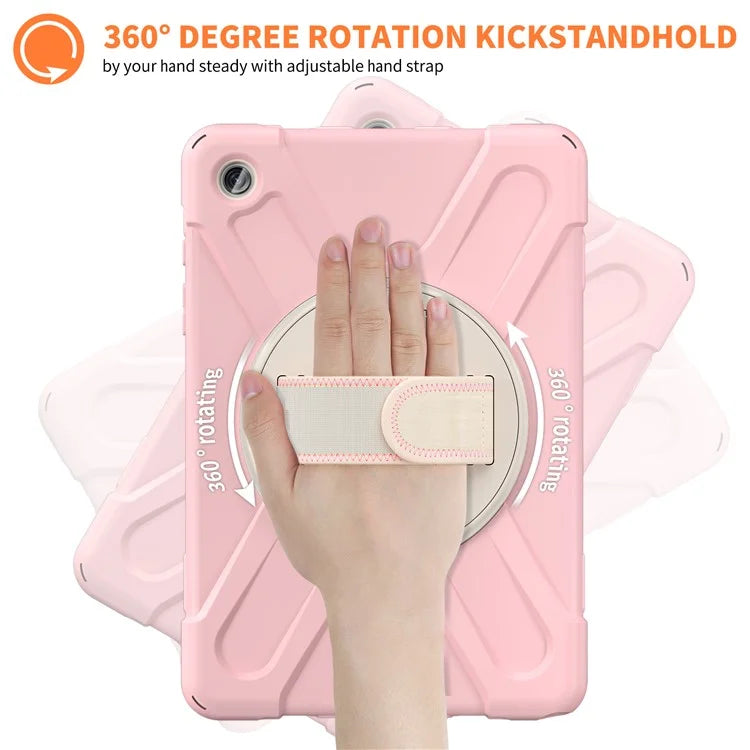 For Samsung Galaxy Tab A9+ Case PC+Silicone Rotary Kickstand Cover with Hand Strap