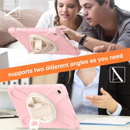 For Samsung Galaxy Tab A9+ Case PC+Silicone Rotary Kickstand Cover with Hand Strap
