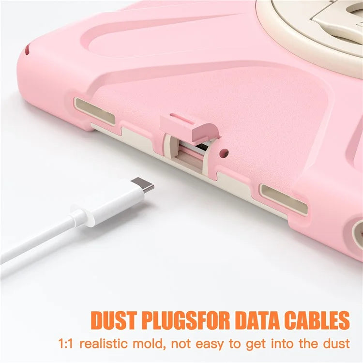 For Samsung Galaxy Tab A9+ Case PC+Silicone Rotary Kickstand Cover with Hand Strap