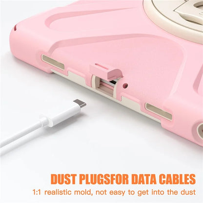For Samsung Galaxy Tab A9+ Case PC+Silicone Rotary Kickstand Cover with Hand Strap
