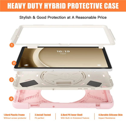 For Samsung Galaxy Tab A9+ Case PC+Silicone Rotary Kickstand Cover with Hand Strap