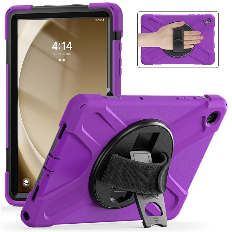 For Samsung Galaxy Tab A9+ Case PC+Silicone Rotary Kickstand Cover with Hand Strap